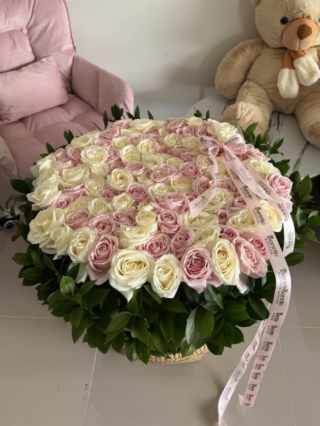 101 Pink & White Holland Roses Basket